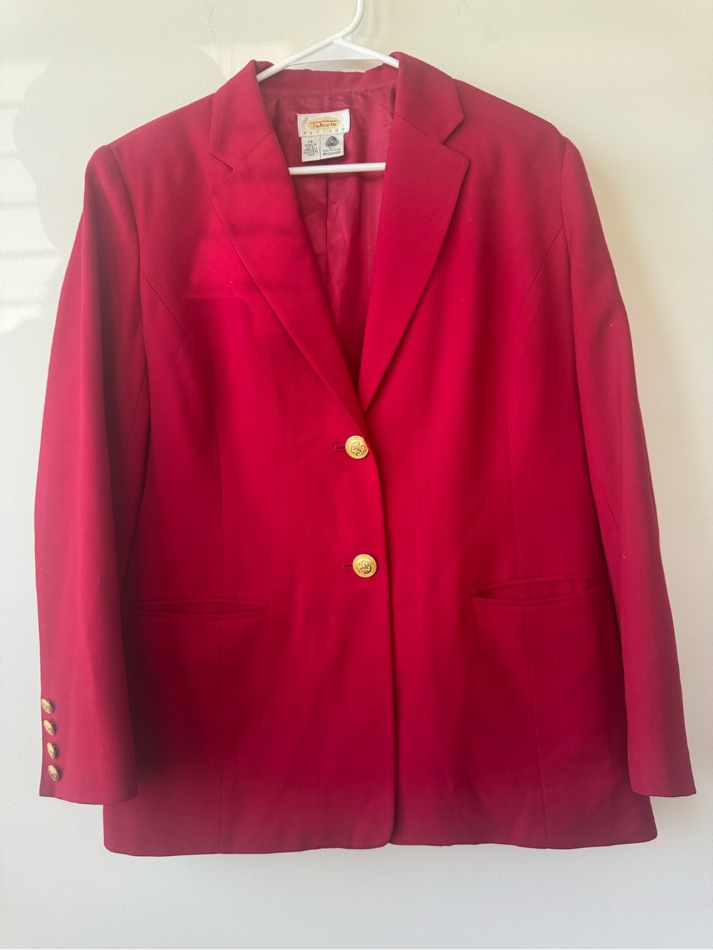 Talbots Vintage Red Blazer Gold Buttons 100% Wool Sz 14 Academia Office Work